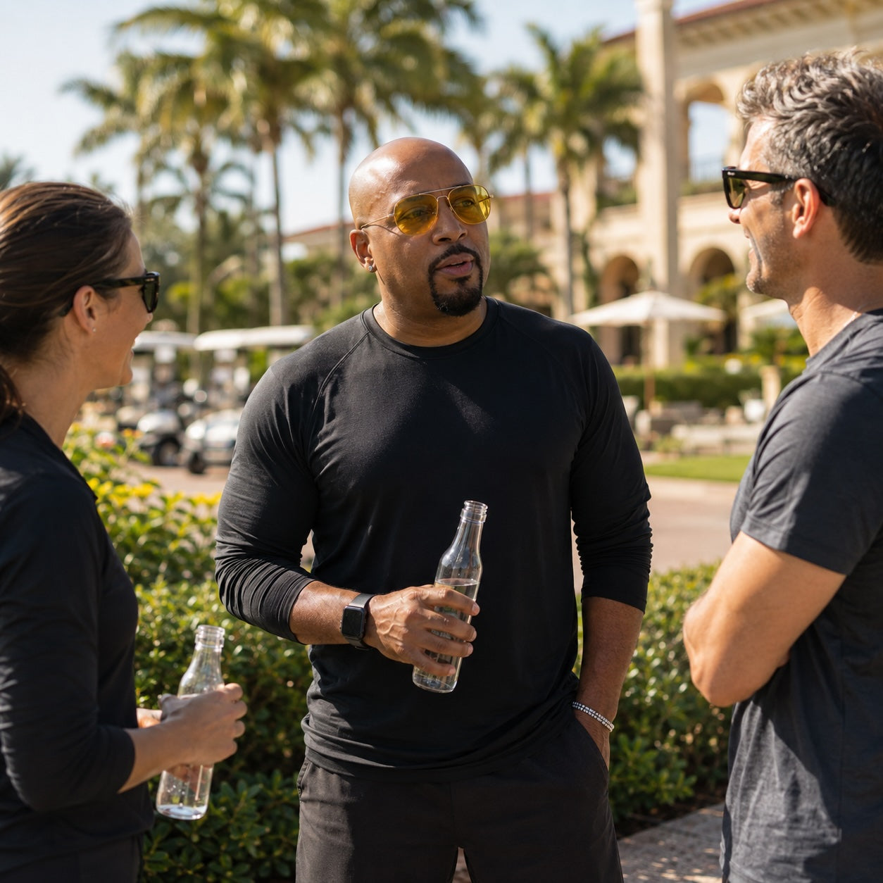 Daymond John speaking with CEO Access members outdoors in Boca Raton