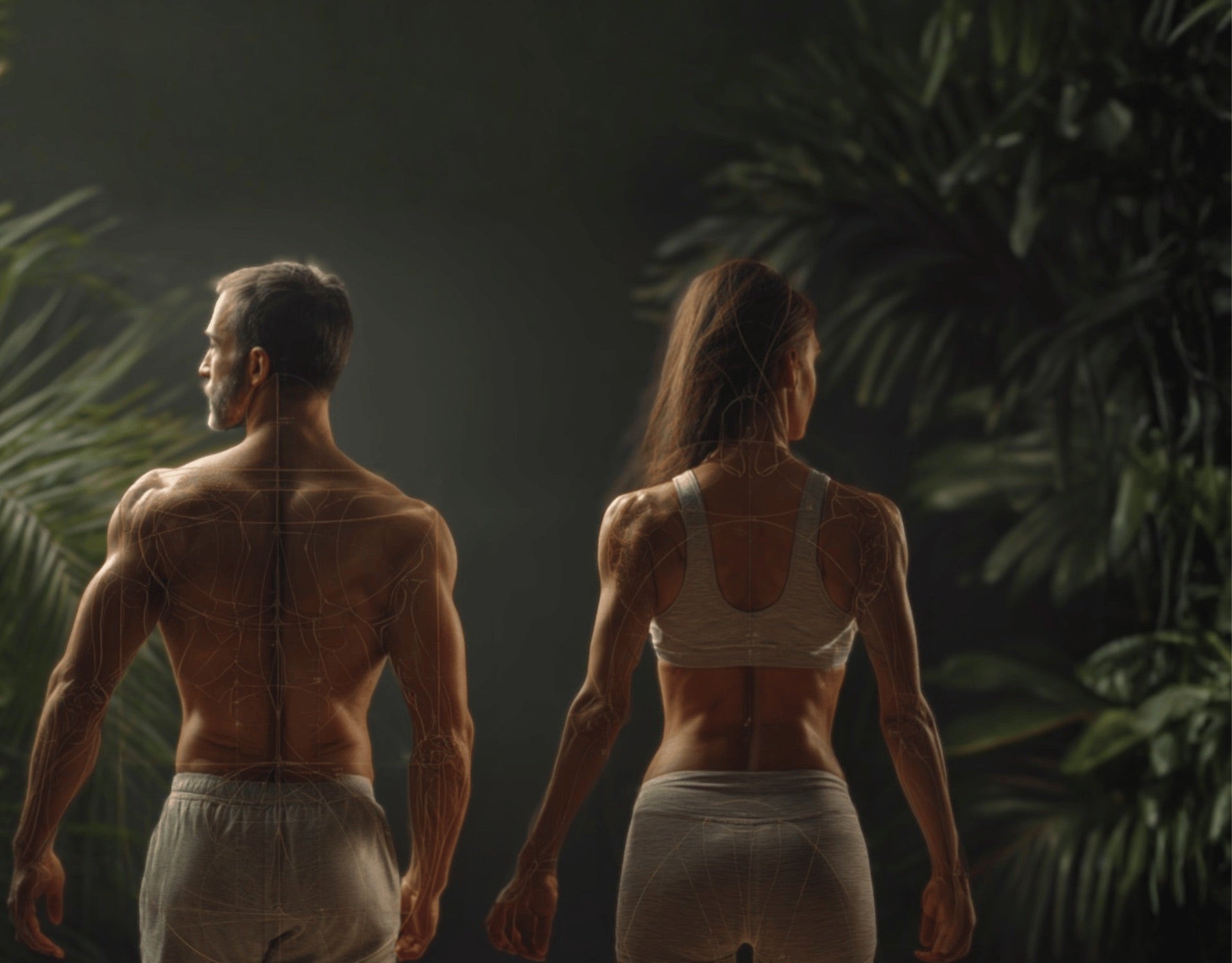 People overlooking the ocean with a subtle visualization of connected health systems